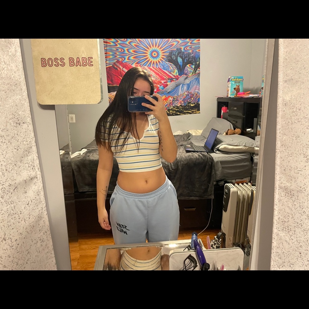 A white Crop top with stripes